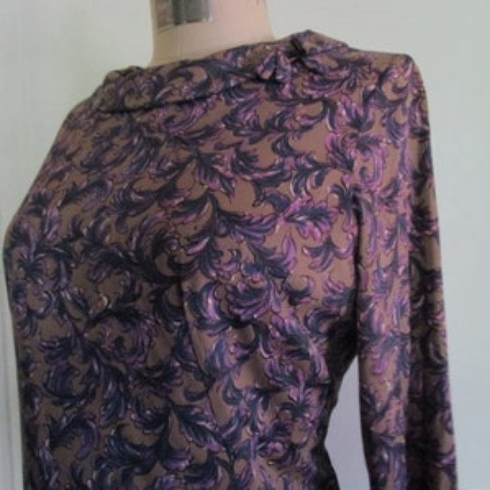 Vintage 60s Gold Purple Navy Olive Paisley Wiggle Dress